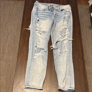 American Eagle Outfitters Blue Boyfriend Jeans with Distressed Details